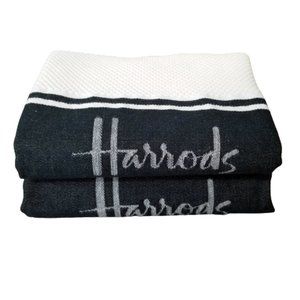 NEW Vintage Harrods Tea Towels Set of 2 White Cotton Dish Hand Towels
